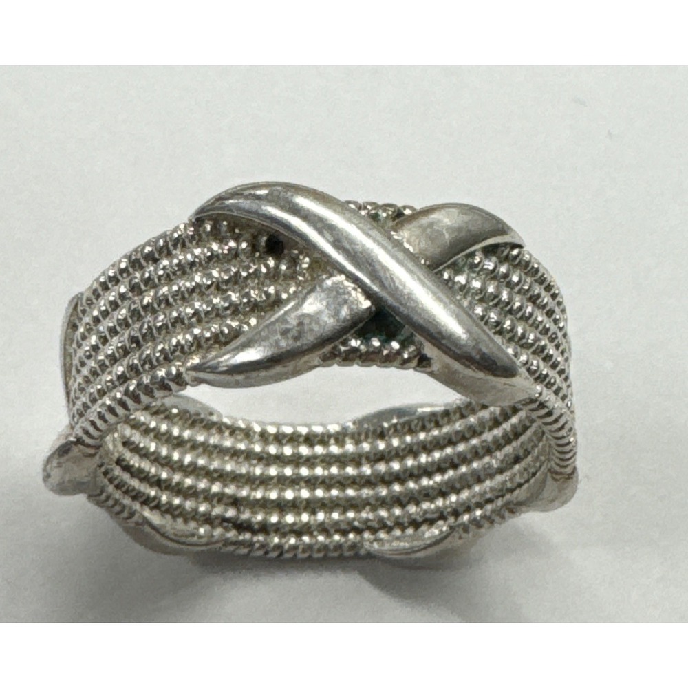 Wide mesh ring with 3 X's size 8 Sterling Silver Marked 925 Band